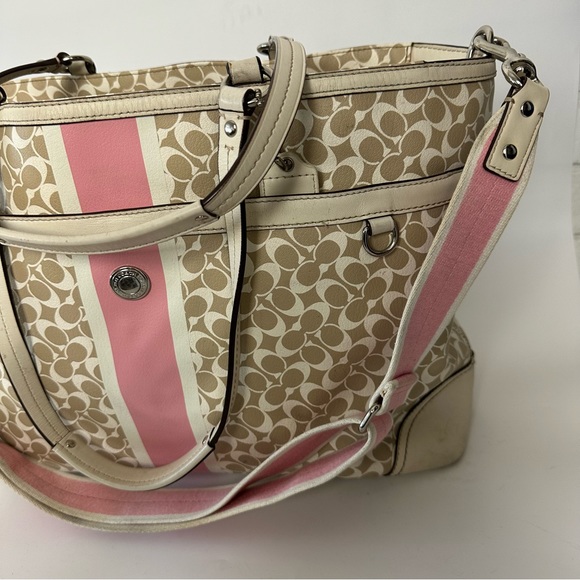 Coach Chelsea Heritage Stripe Diaper Multi-Use Bag Pink Beige Large - Picture 12 of 16